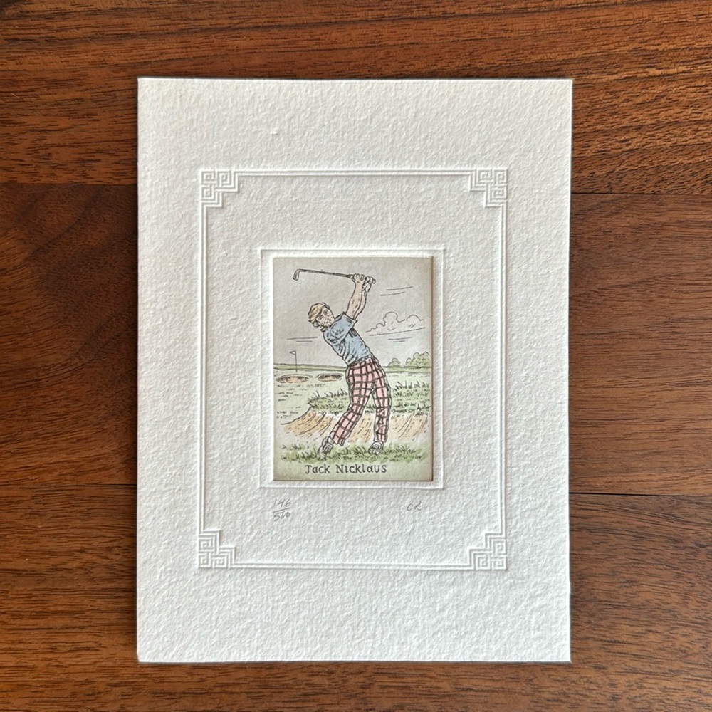 Signed print of Jack Nicklaus playing golf.